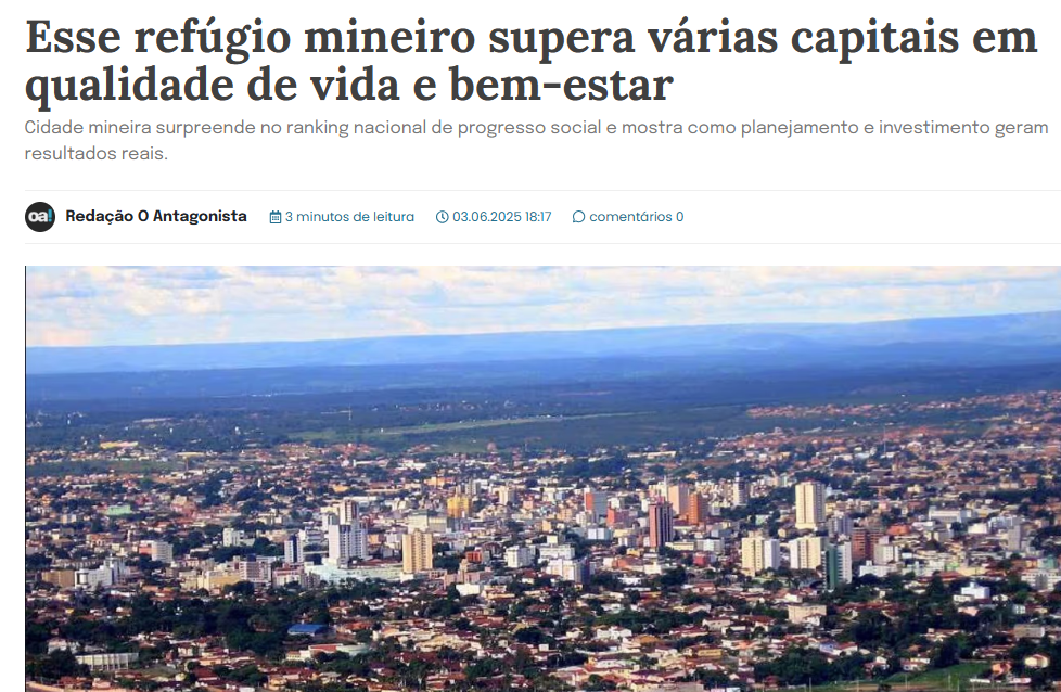 Imprensa nacional destaca crescimento da qualidade de vida em Montes Claros